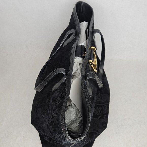 Gucci Brocade Soft Stirrup Black Suede Leather Purse Tote Handbag - Picture 6 of 13